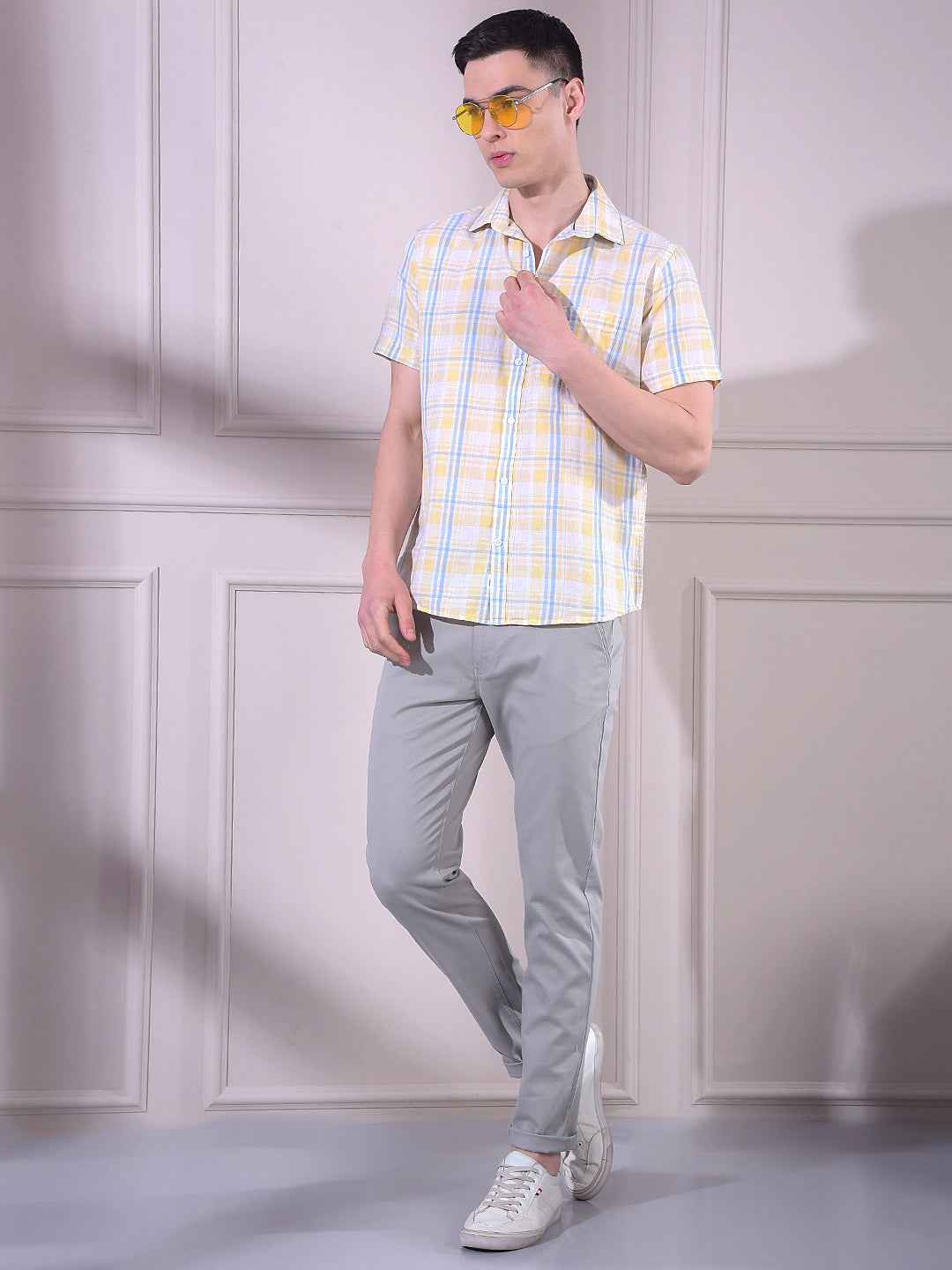 Yellow Linen Checked Shirt