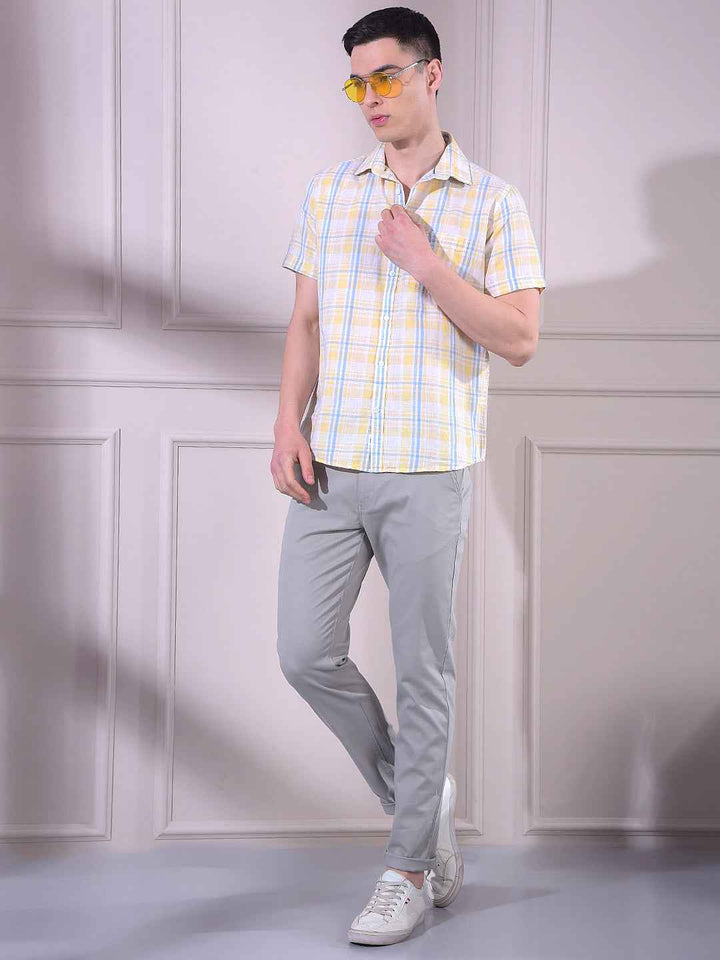 Yellow Linen Checked Shirt