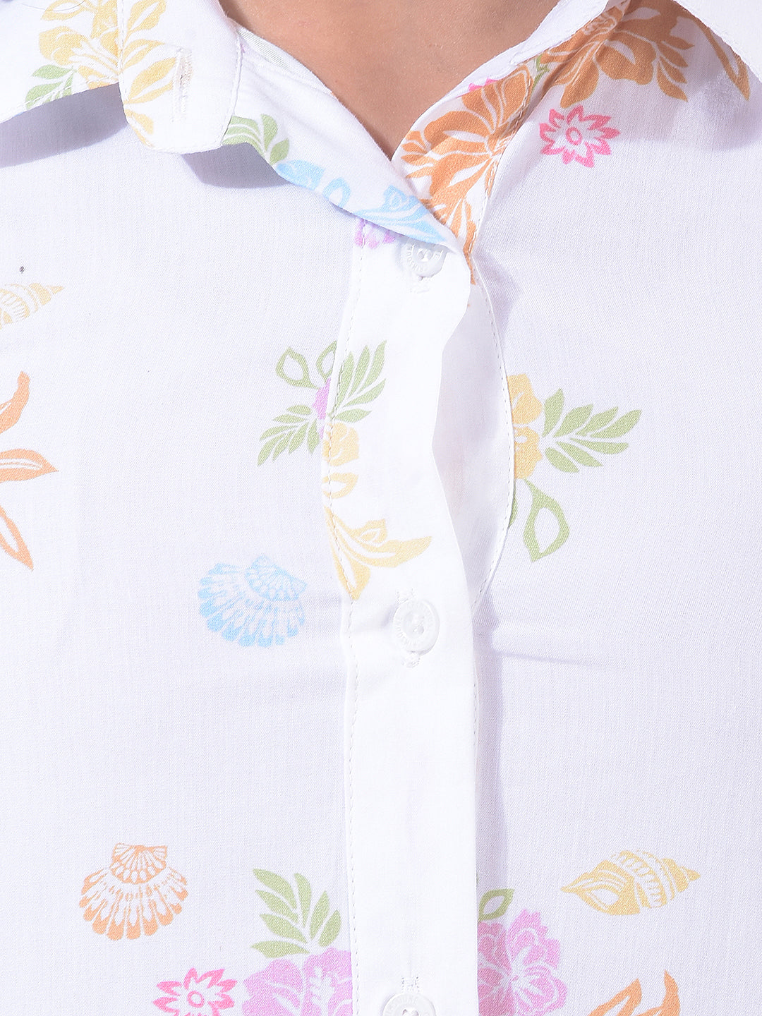 Orange Floral Print Sleeveless 100% Cotton Shirt