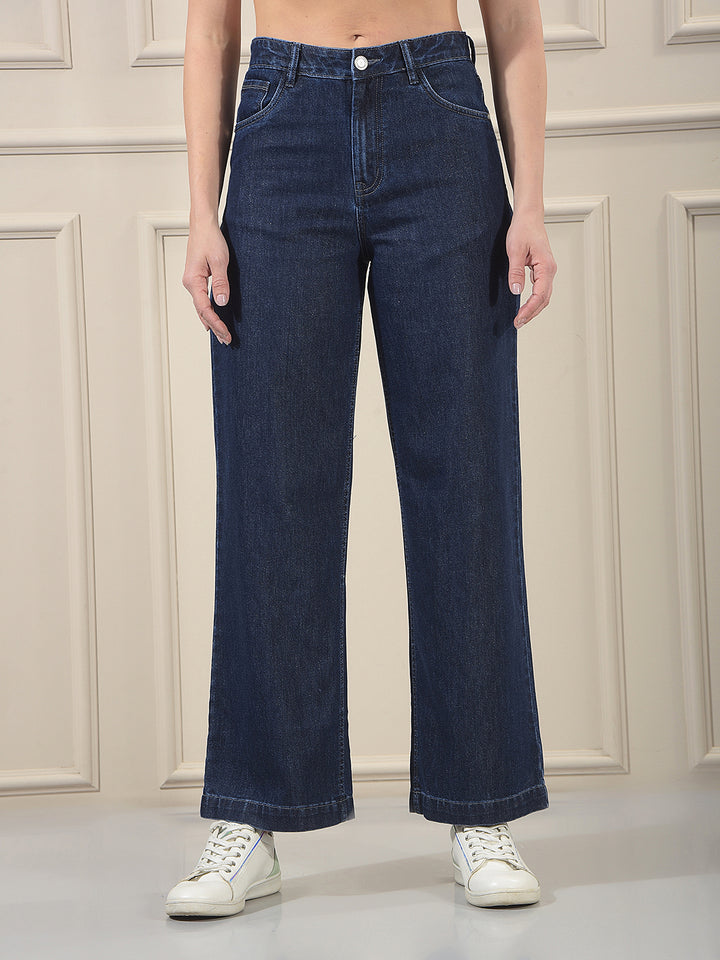 Navy Blue Wide-Leg Jeans