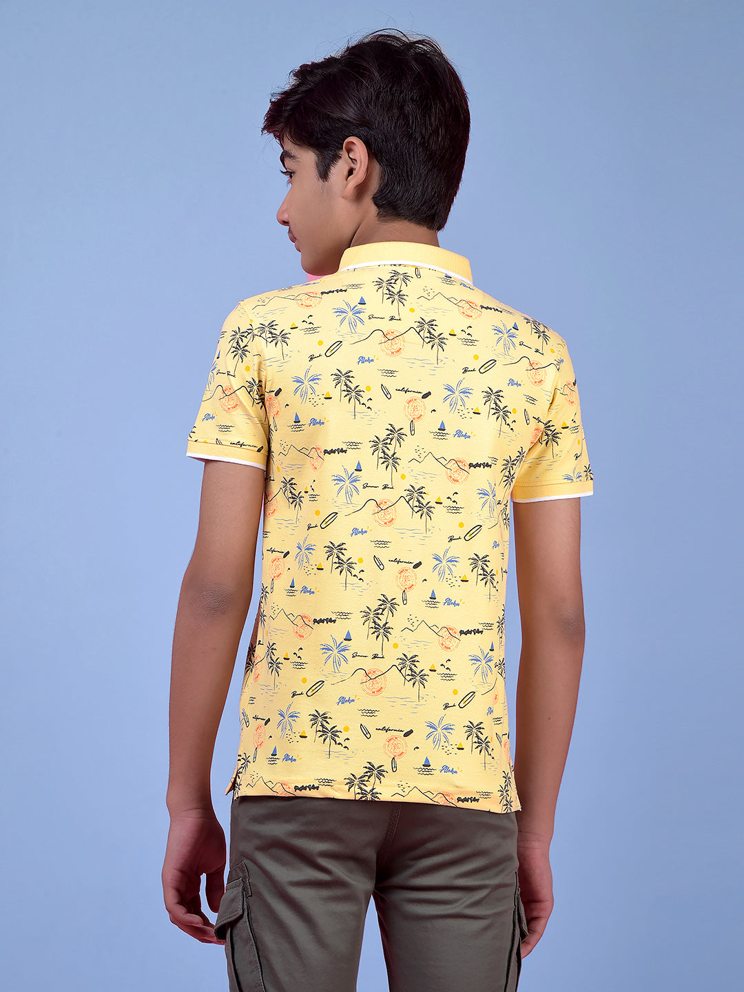 Yellow Floral Print Polo Neck T-Shirt