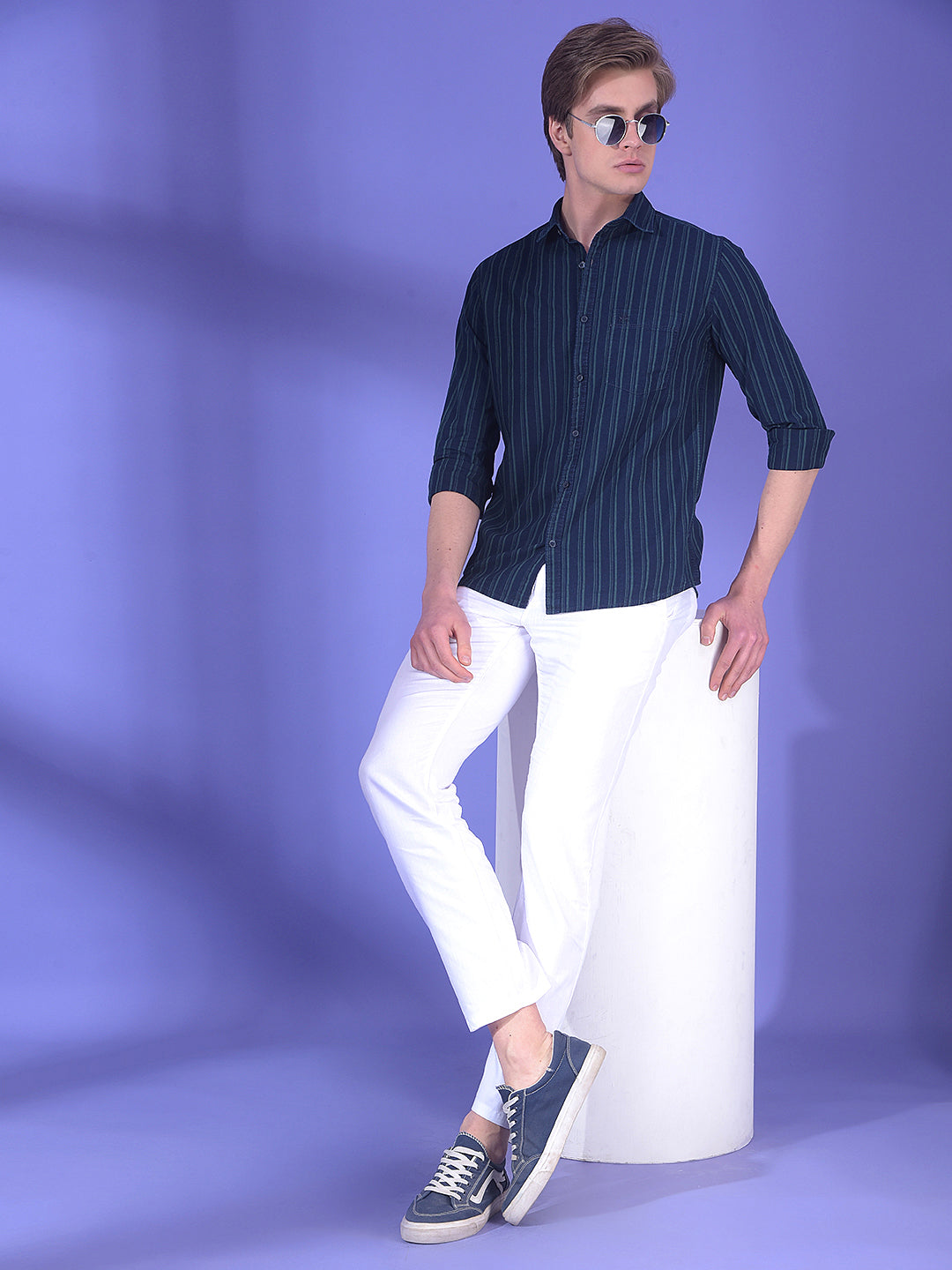 Blue Vertical Stripes 100% Cotton Shirt