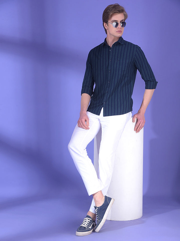 Blue Vertical Stripes 100% Cotton Shirt