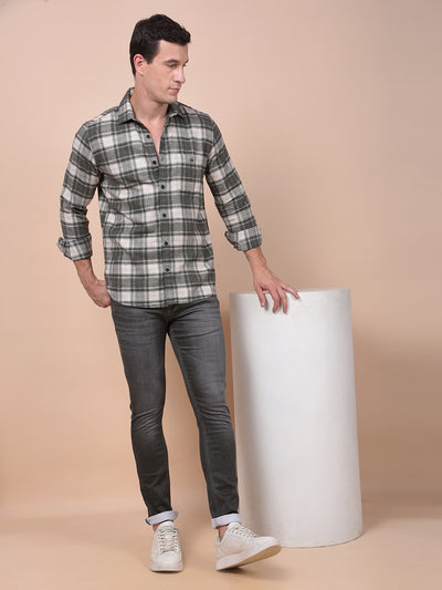 Olive Checked 100% Cotton Shirt