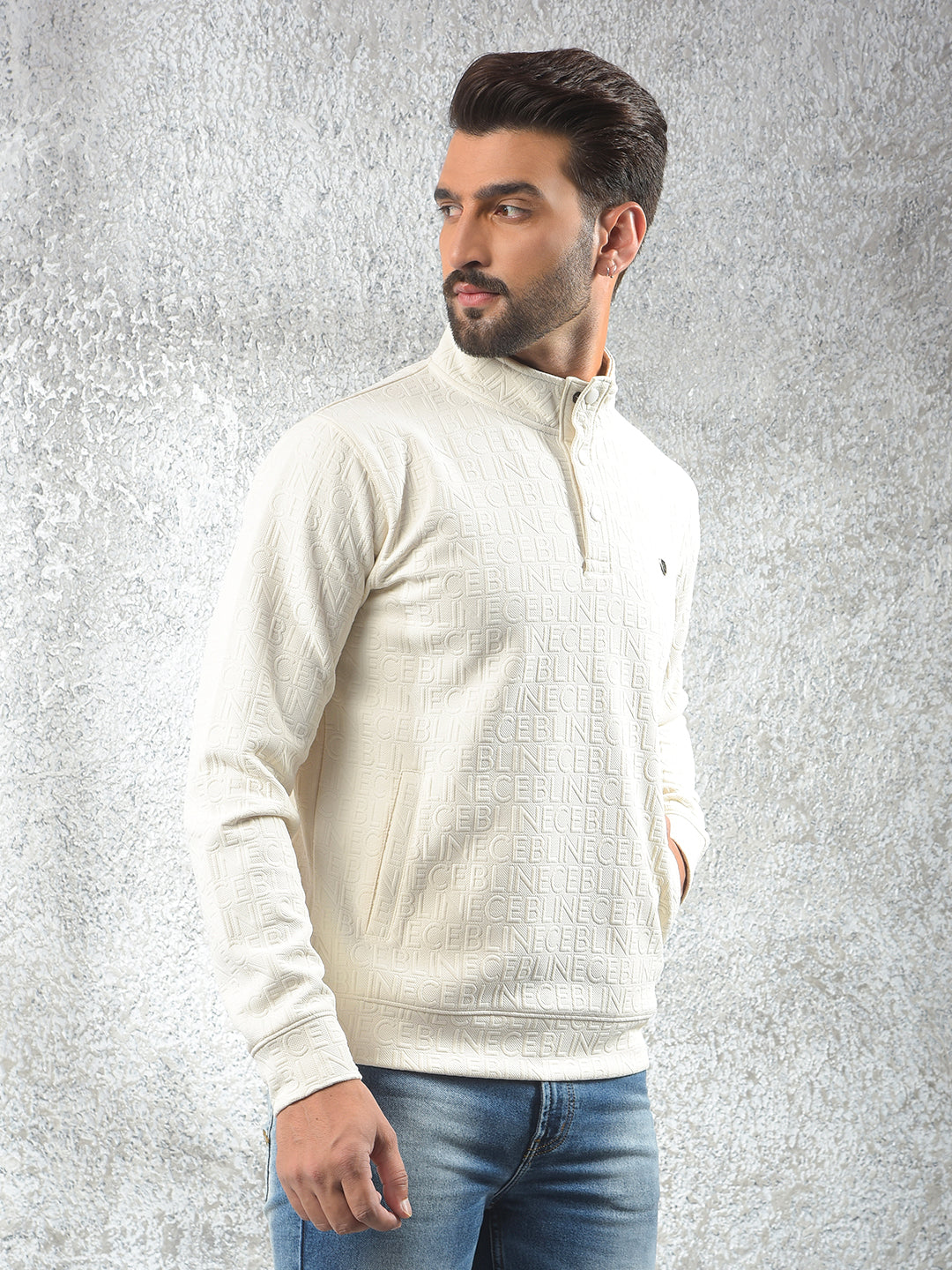 Cream Embossed Polo Sweatshirt
