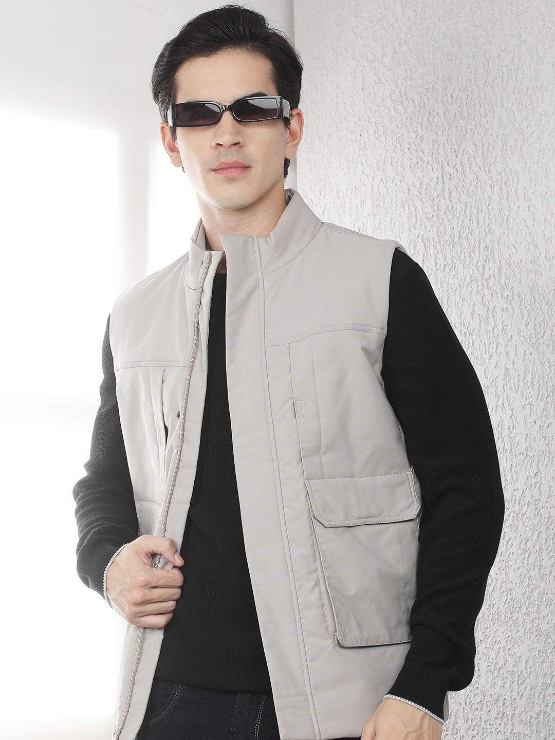 Beige Utility Sleeveless Jacket