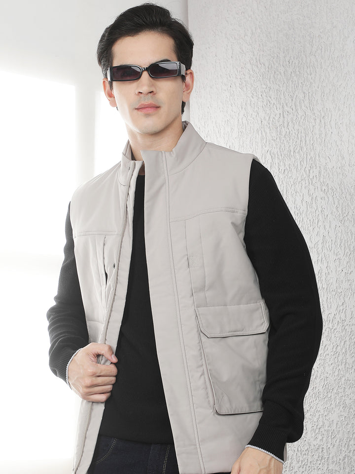 Beige Utility Sleeveless Jacket