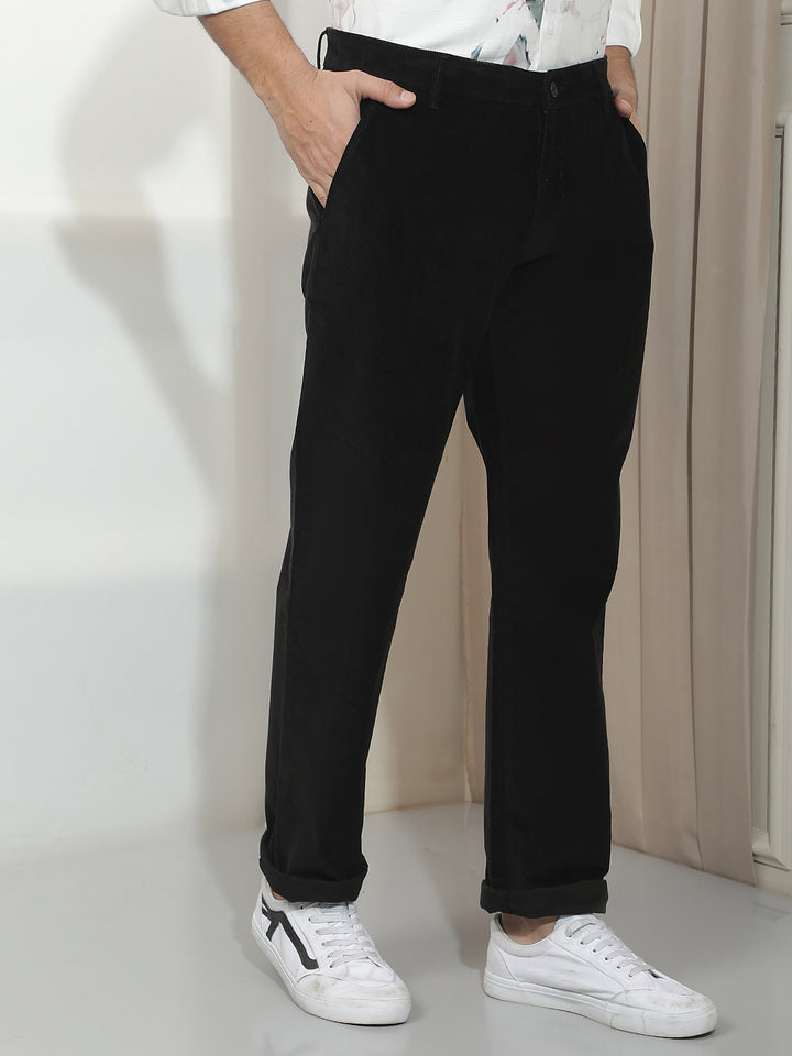 Black Straight Corduroy Trousers