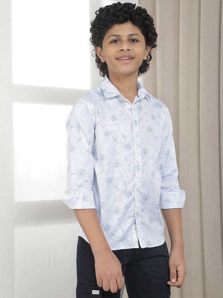 White 100% Cotton Floral Print Shirt