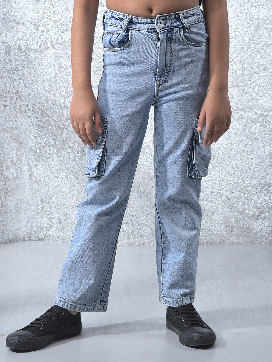 Blue 100% Cotton Cargo Jeans