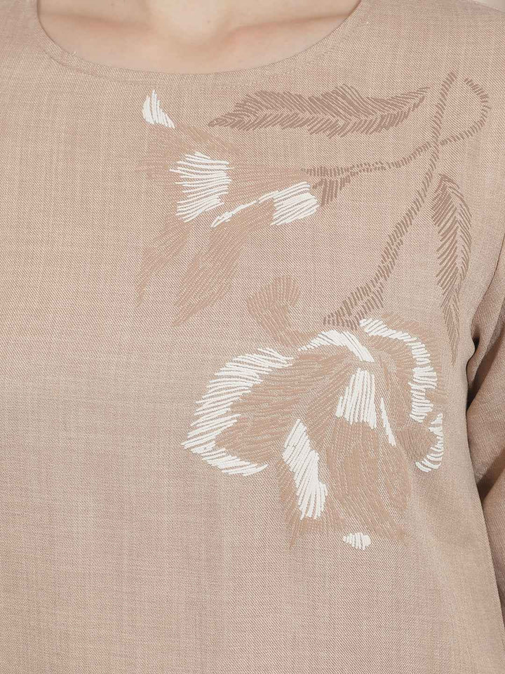 Earthy Brown Delicate Embroidered Top