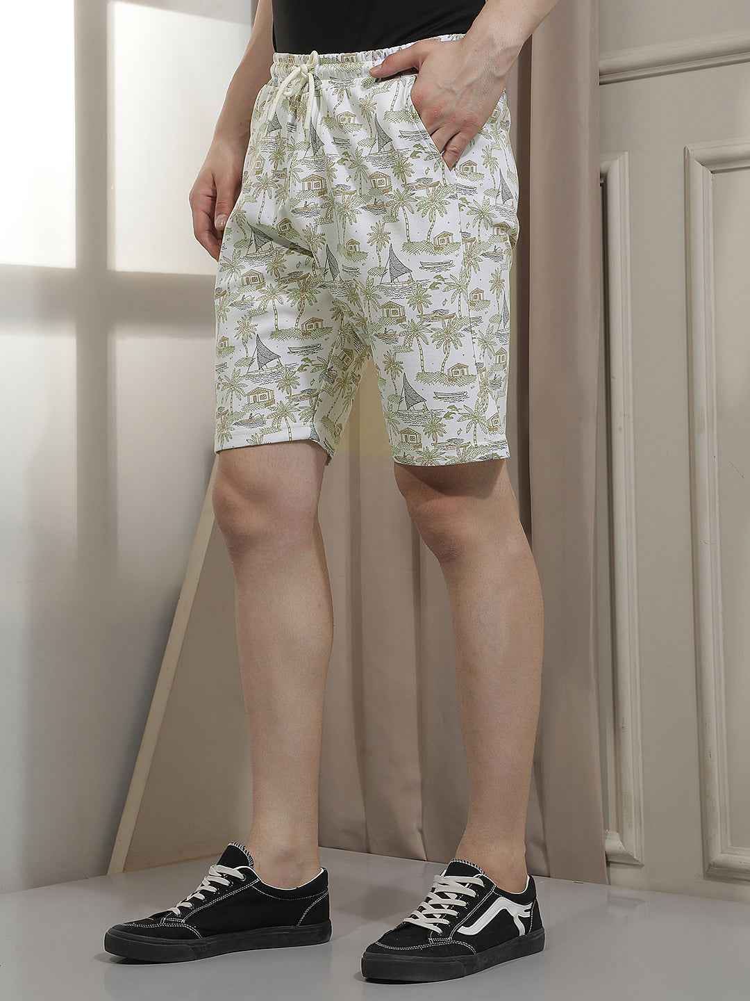 Laidback Beige Motif Print Shorts