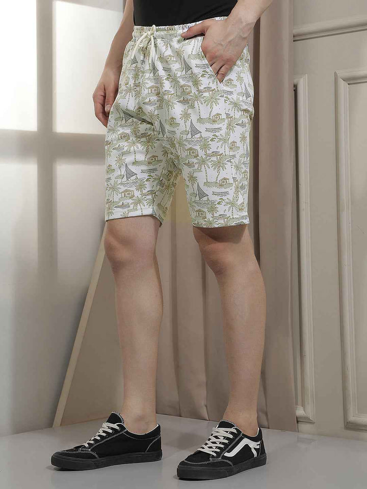 Laidback Beige Motif Print Shorts