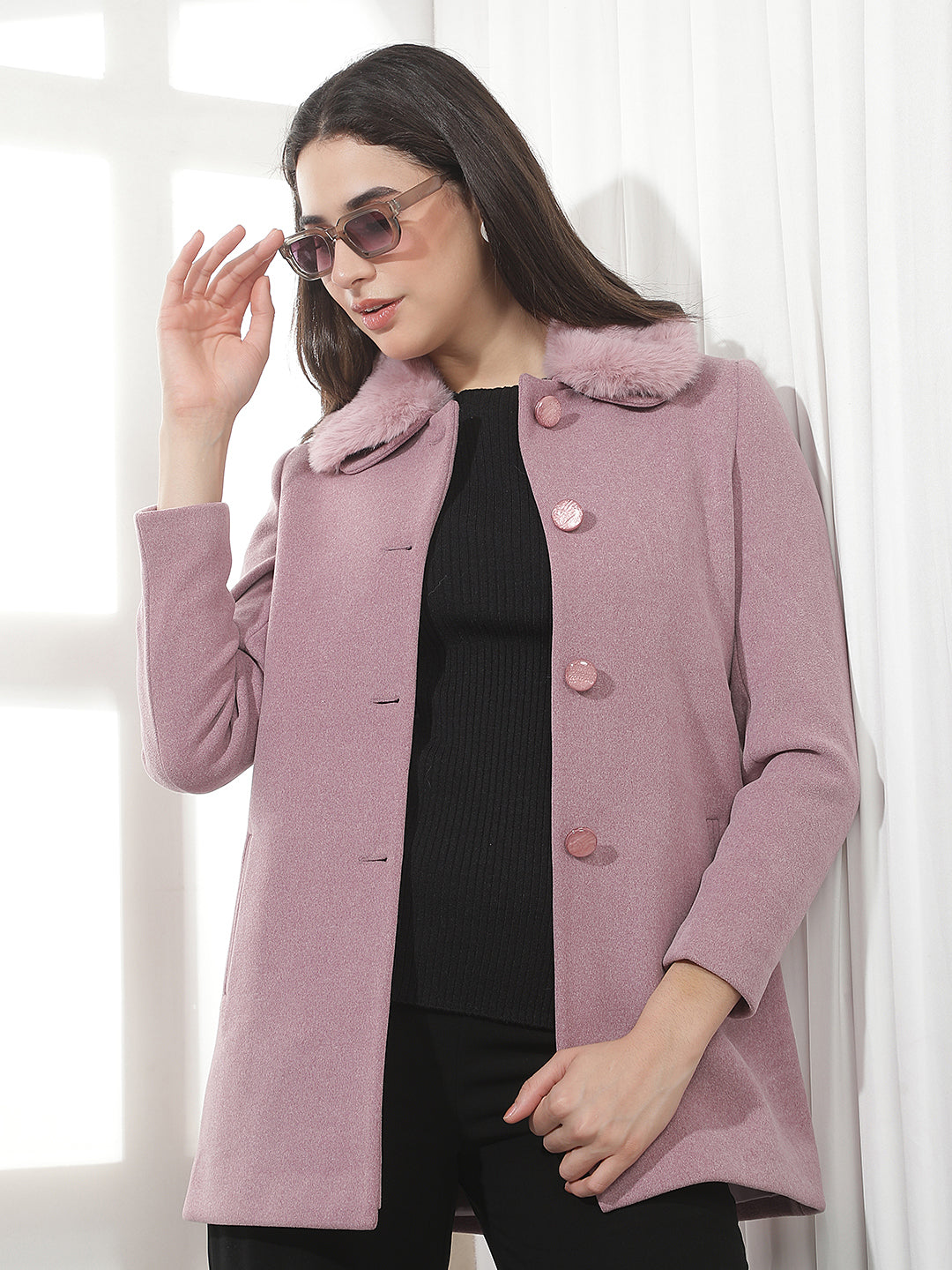Purple Mid-Thigh Length Coat