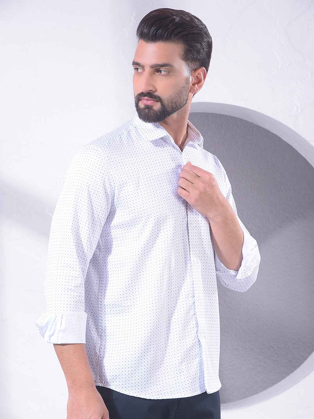 White Polka Dot Print Shirt