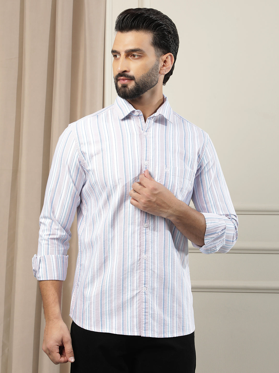 Peach Vertical Stripes 100% Cotton Shirt