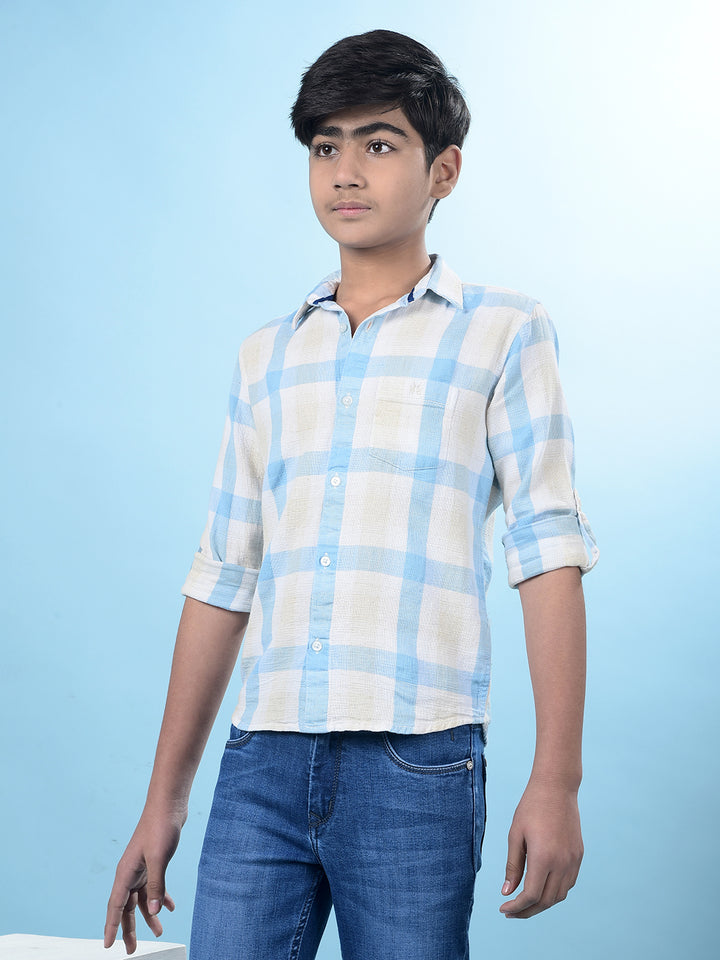 Blue Windowpane Checked Linen Shirt