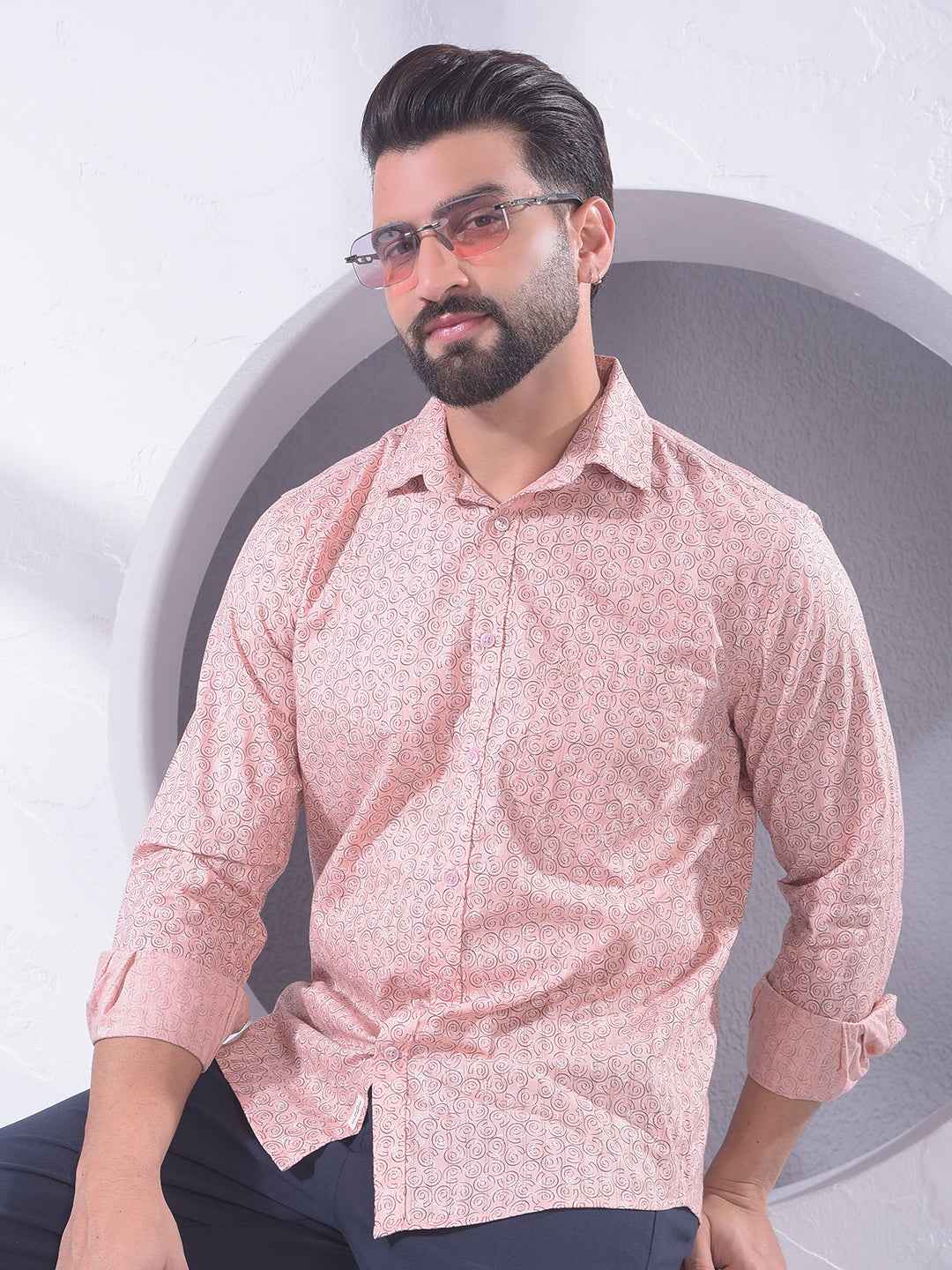 Peach Geometric Print Shirt