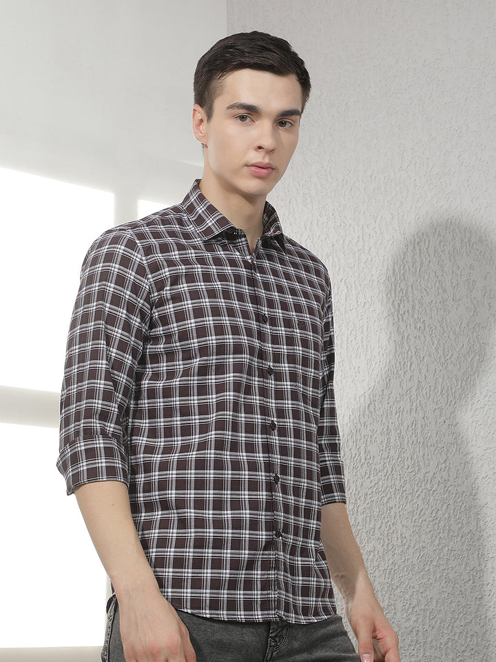 Brown Checked 100% Cotton Shirt