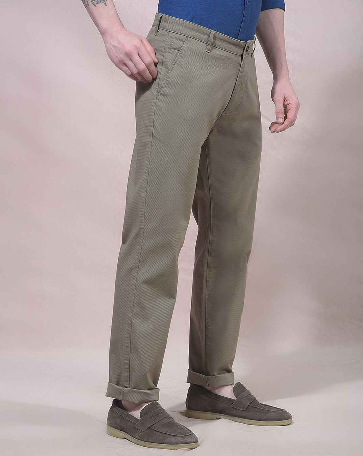 Khaki Straight Leg Casual Trousers