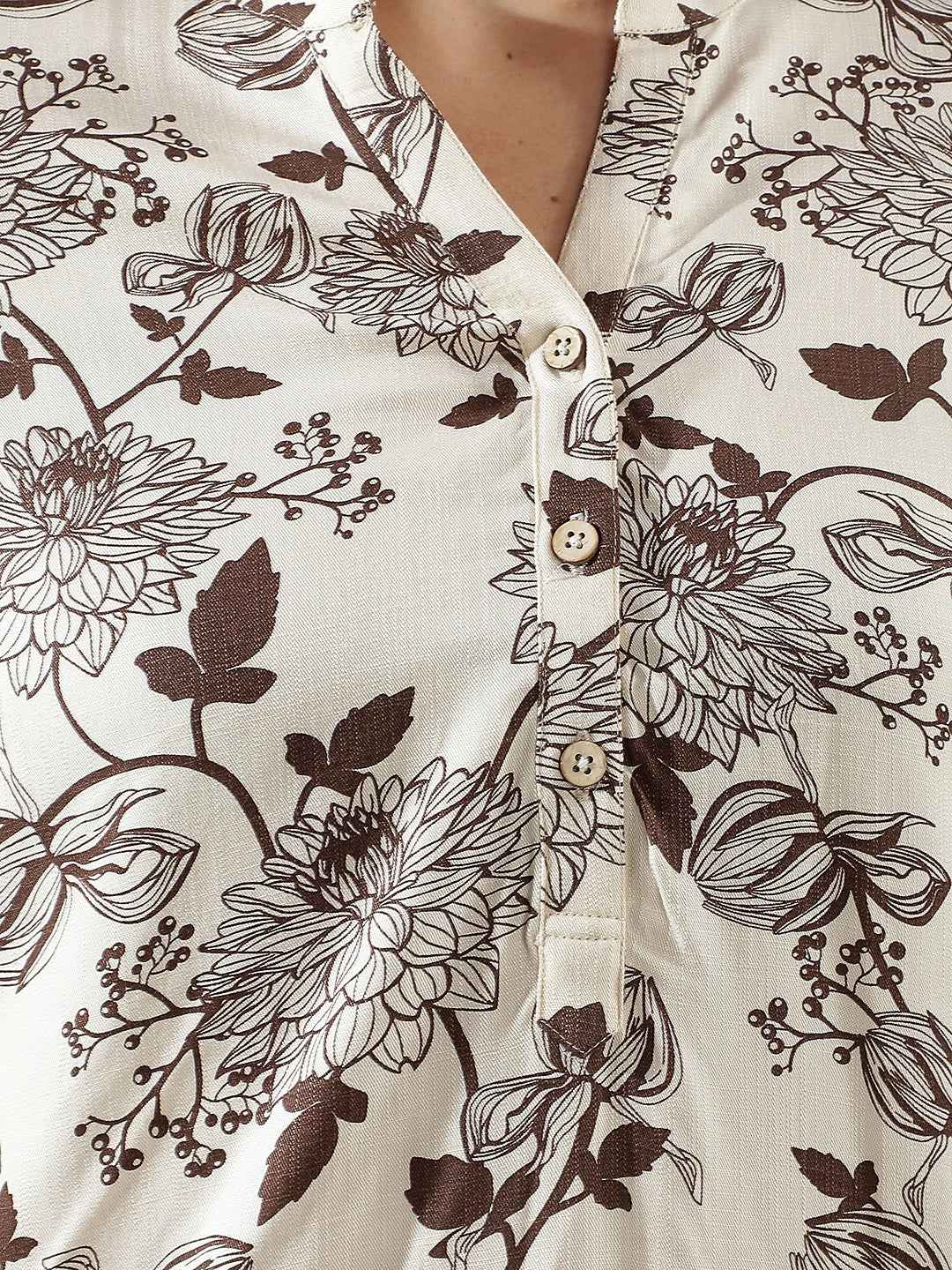 Wine Floral Printed V-Neck Top