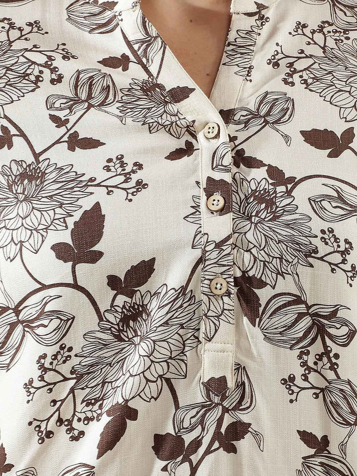 Wine Floral Printed V-Neck Top