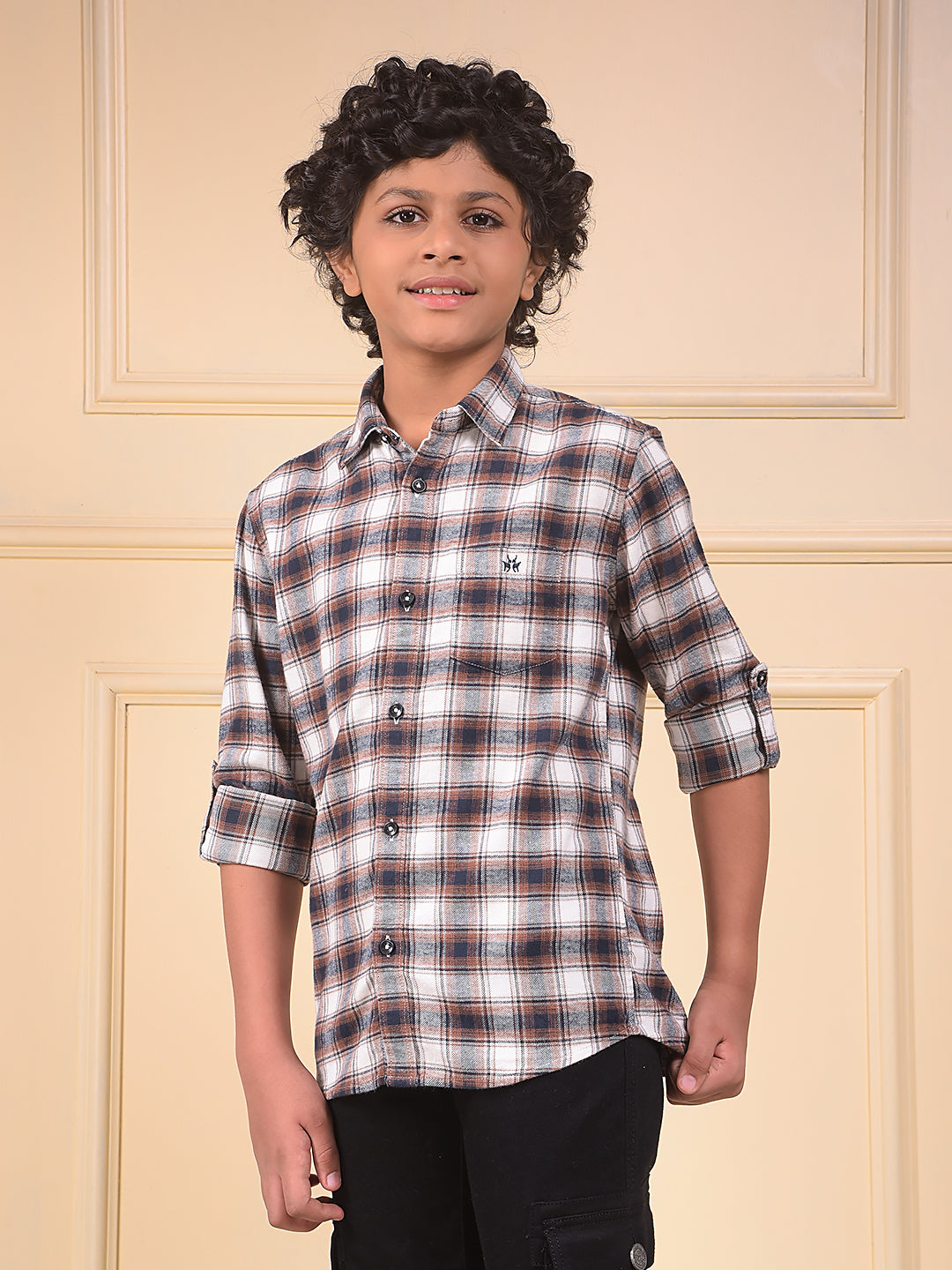 Brown Checked 100% Cotton Shirt