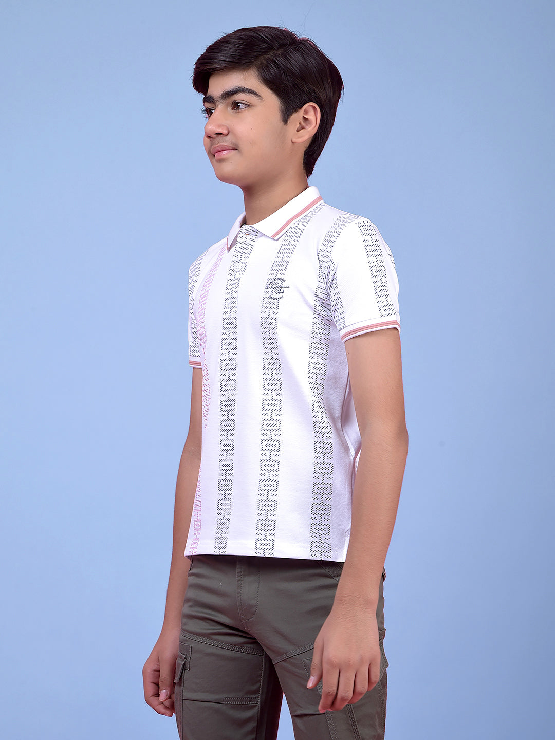 White Printed Polo Neck T-Shirt