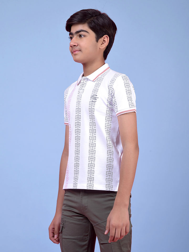 White Printed Polo Neck T-Shirt