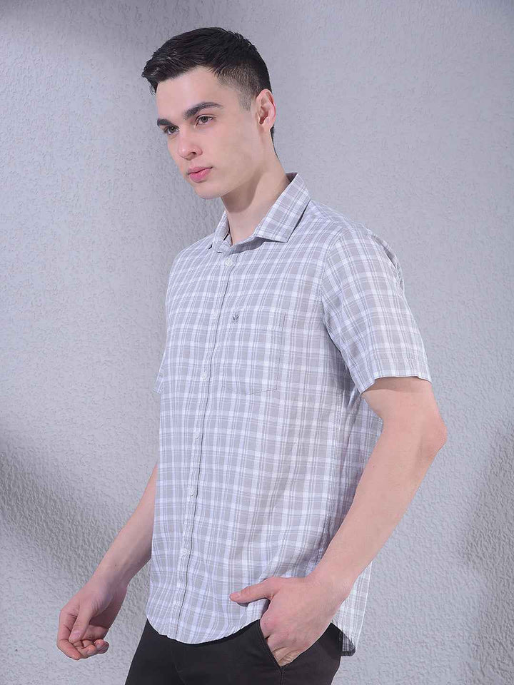 Grey 100% Cotton Checked Shirt