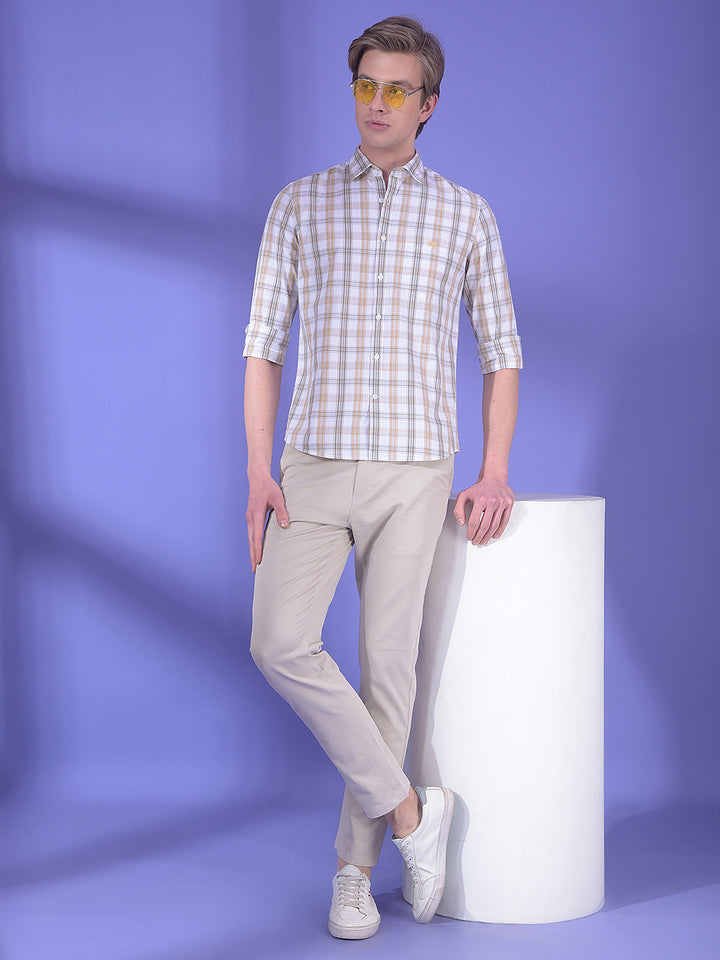 Urban Beige Checked 100% Cotton Shirt