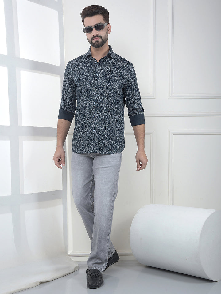 Raven Noir Black Printed Modal Shirt