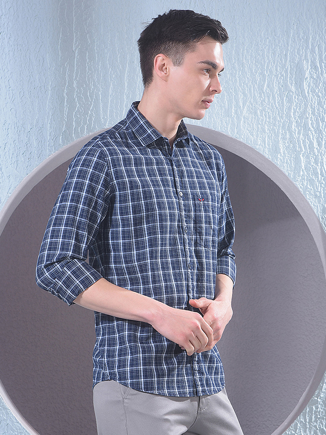 Navy Blue Checked 100% Cotton Shirt