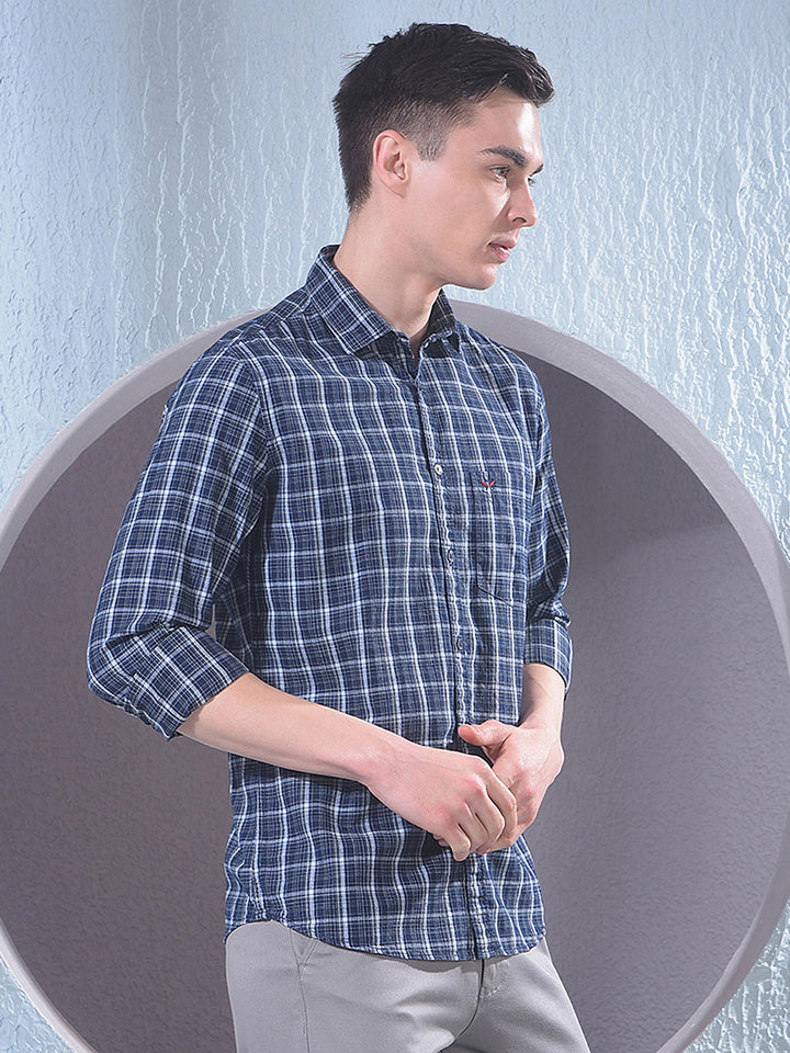 Navy Blue Checked 100% Cotton Shirt