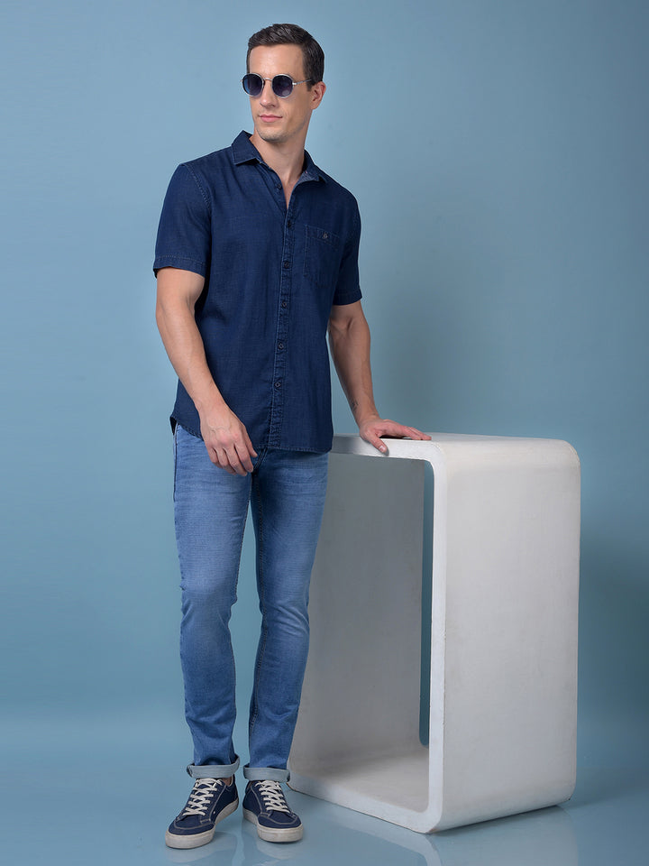 Blue 100% Cotton Denim Shirt