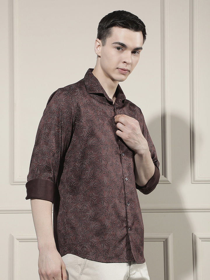 Wine Floral Print Shirt