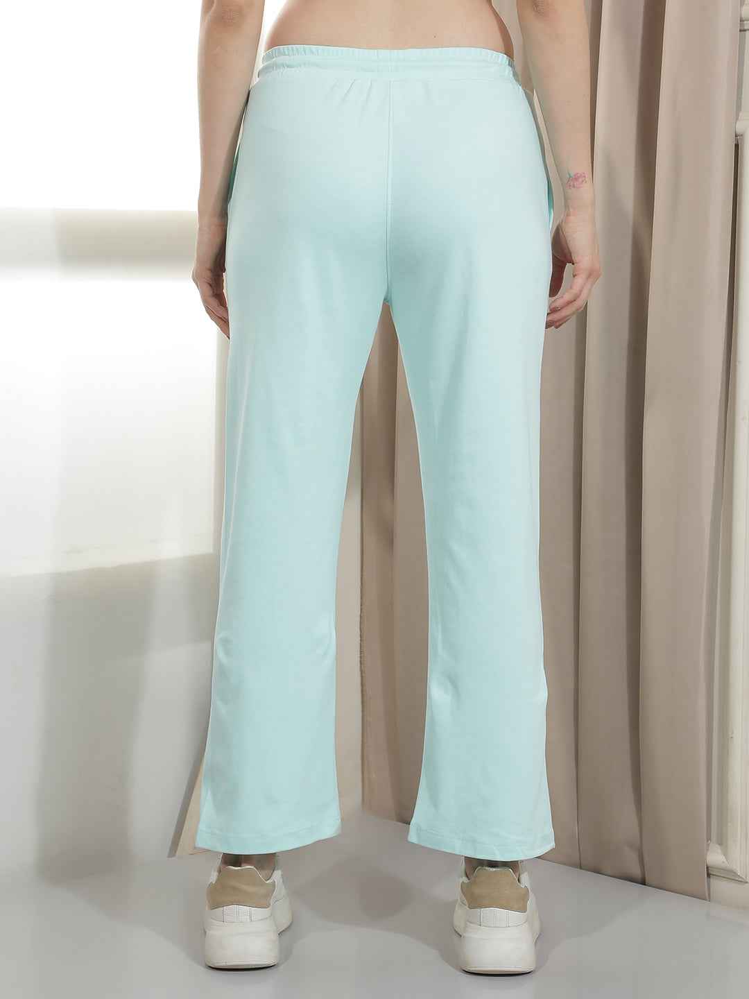 Aqua Green Graphic Print Trackpants