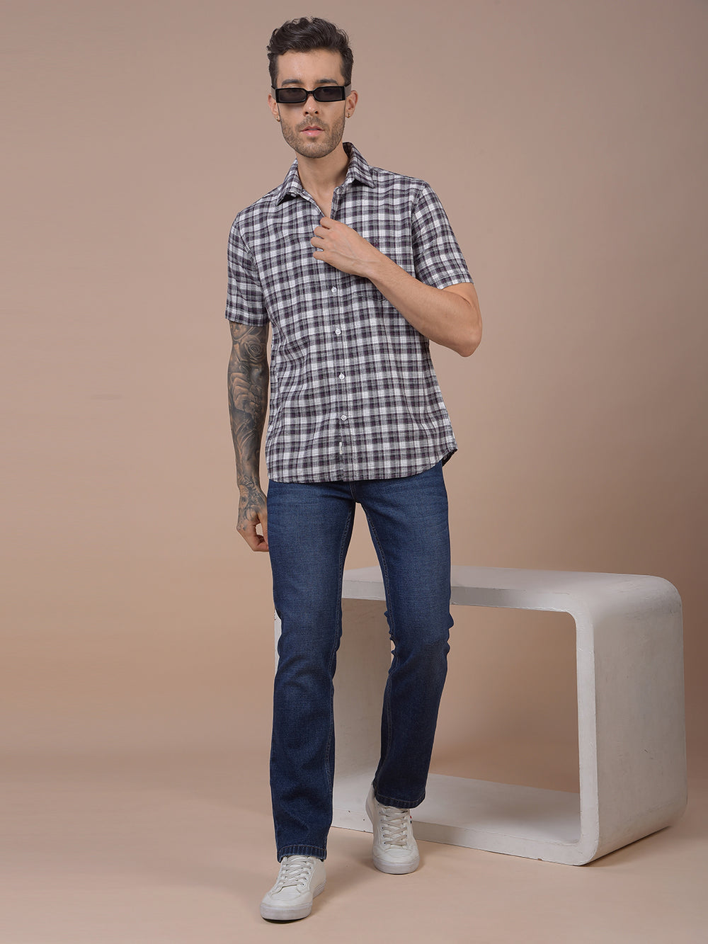 Purple Checked 100% Cotton Shirt