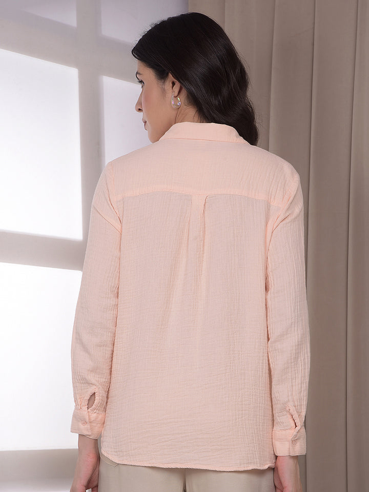 Peach Textured 100% Cotton Shirt