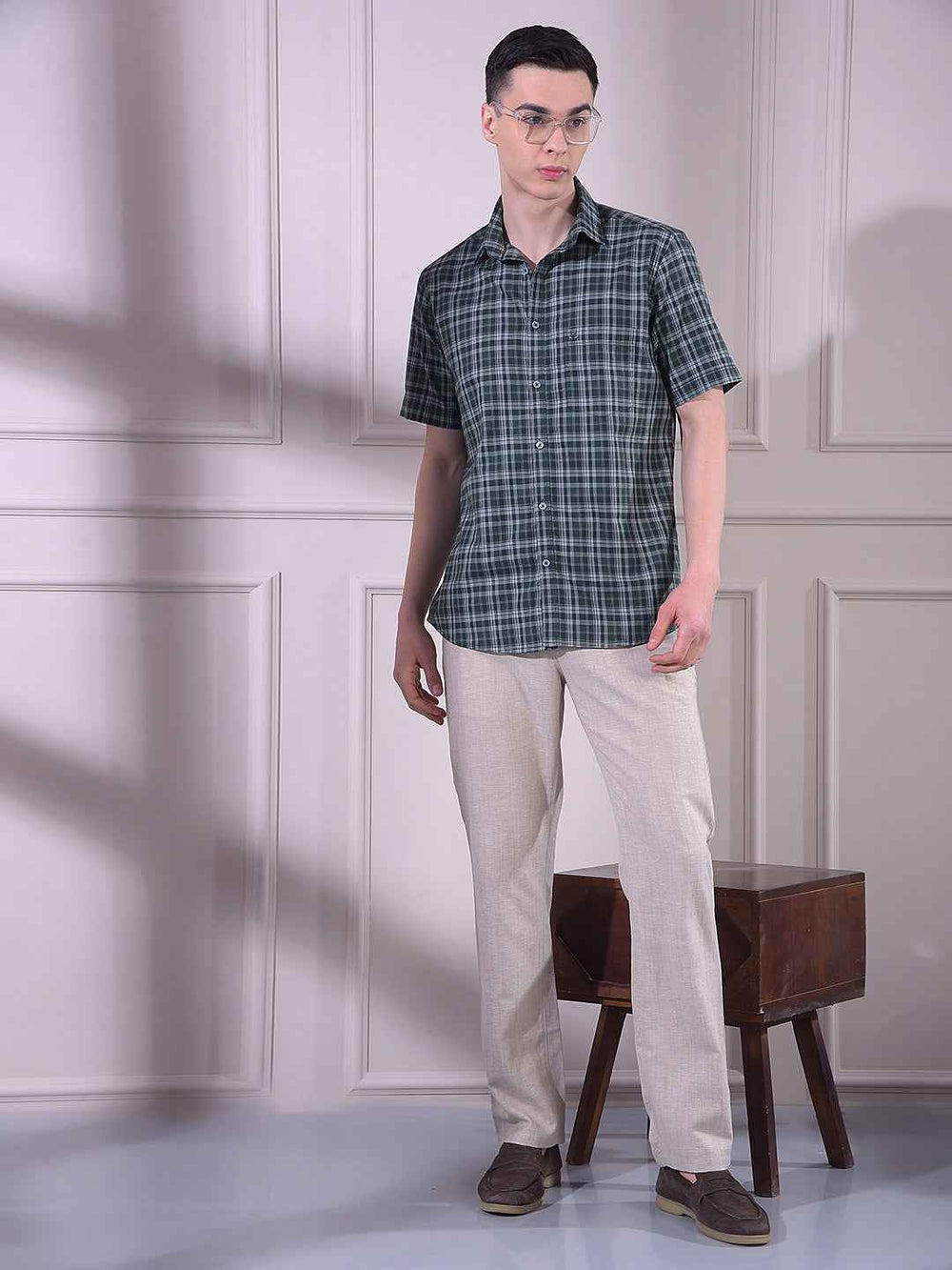 Green 100% Cotton Checked Shirt