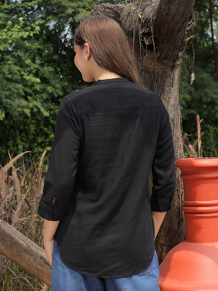 Black V-Neck 100% Cotton Shirt