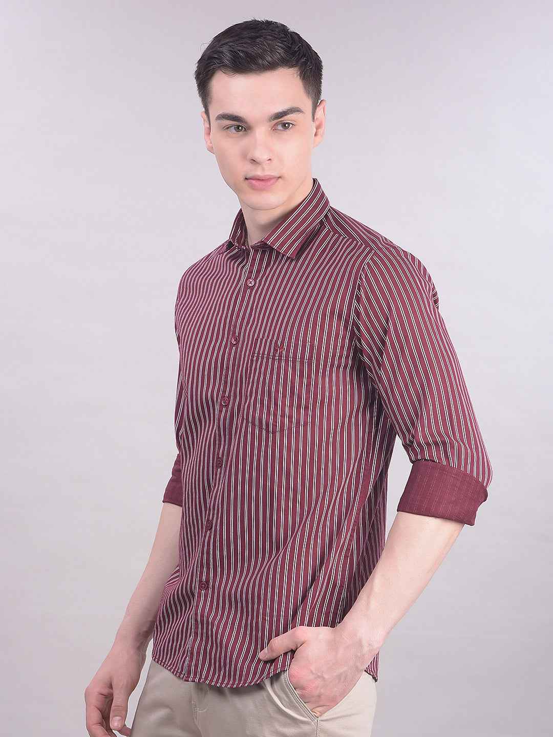 Maroon Vertical Stripes Shirt