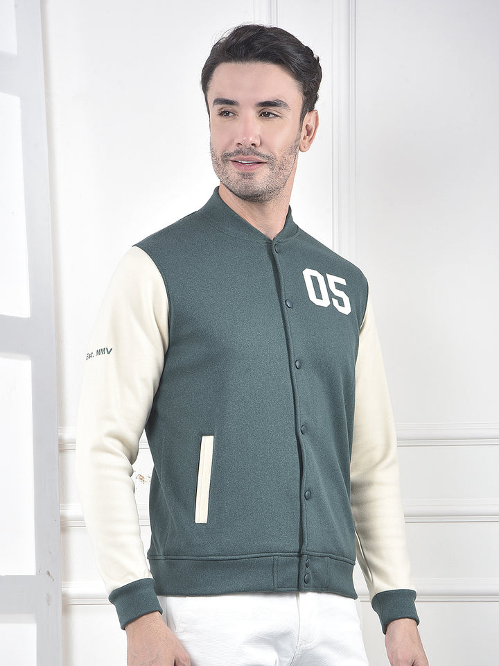 Green Color-Block Varsity Jacket