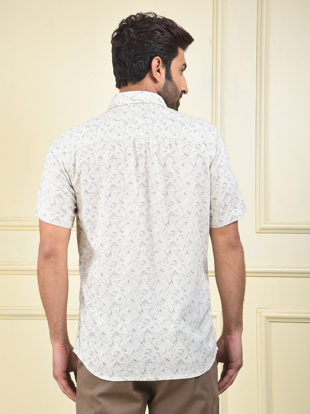 Beige Printed Linen Shirt
