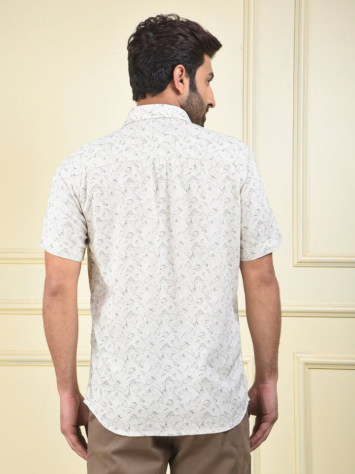 Beige Printed Linen Shirt