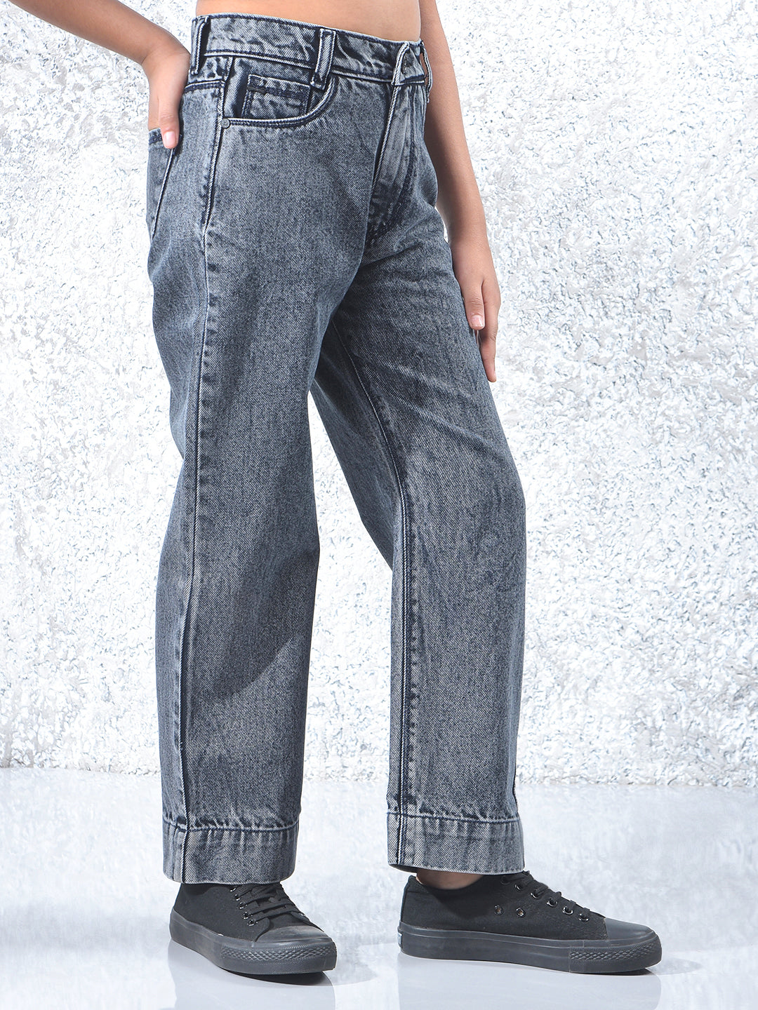 Grey 100% Cotton Wide Leg Jeans