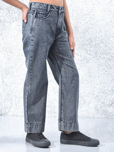 Grey 100% Cotton Wide Leg Jeans