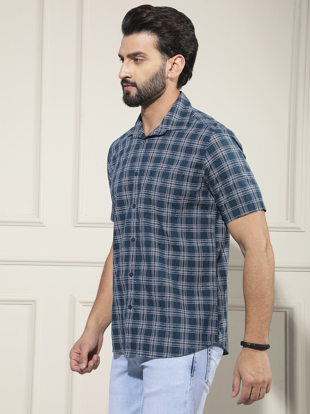 Blue Checked 100% Cotton Shirt