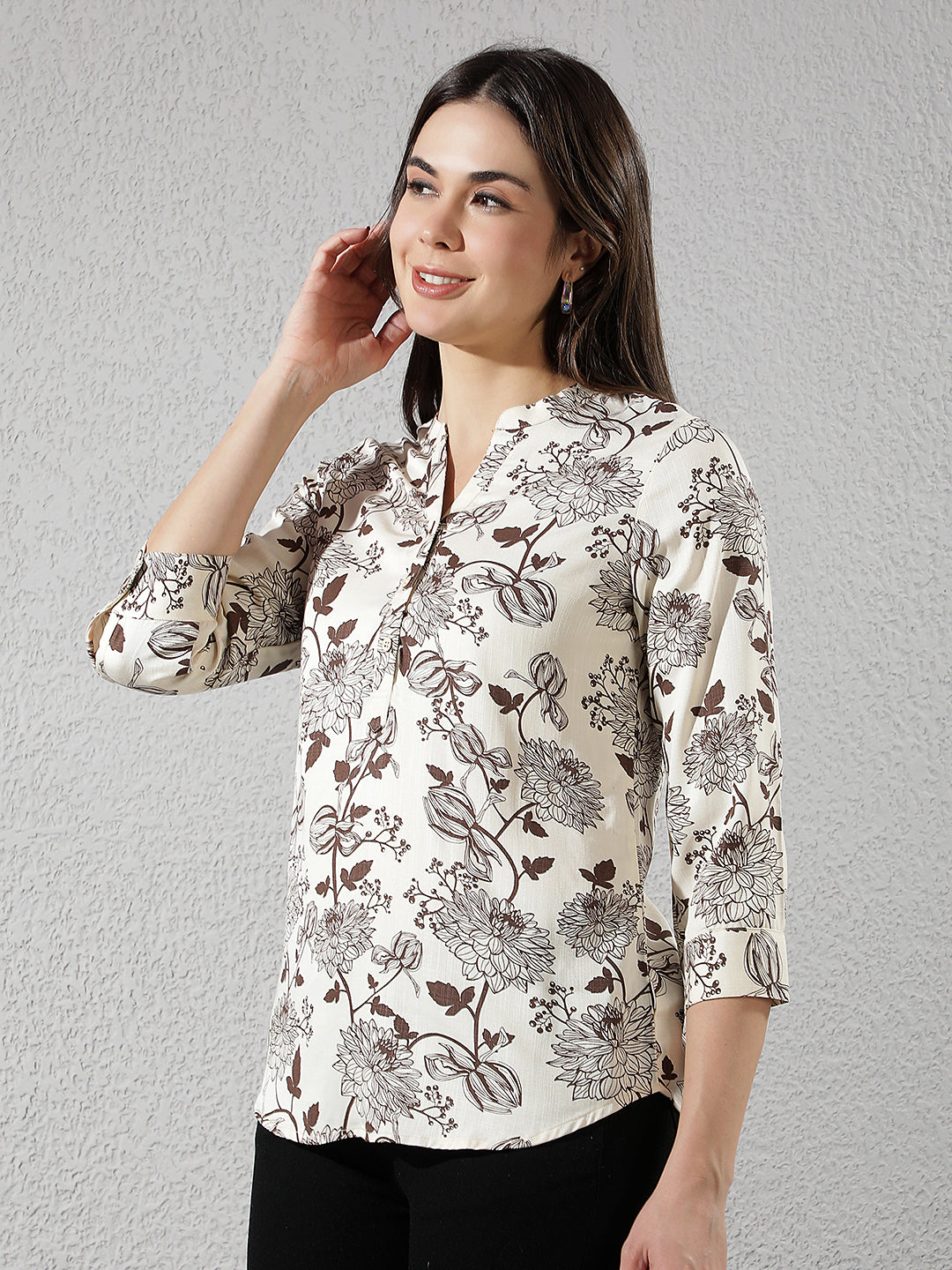 Wine Floral Printed V-Neck Top