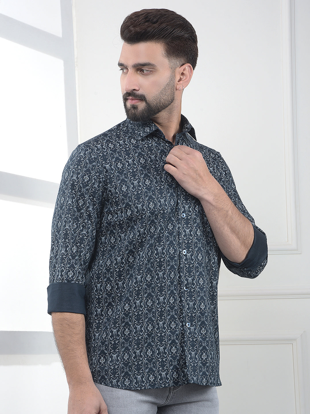 Raven Noir Black Printed Modal Shirt